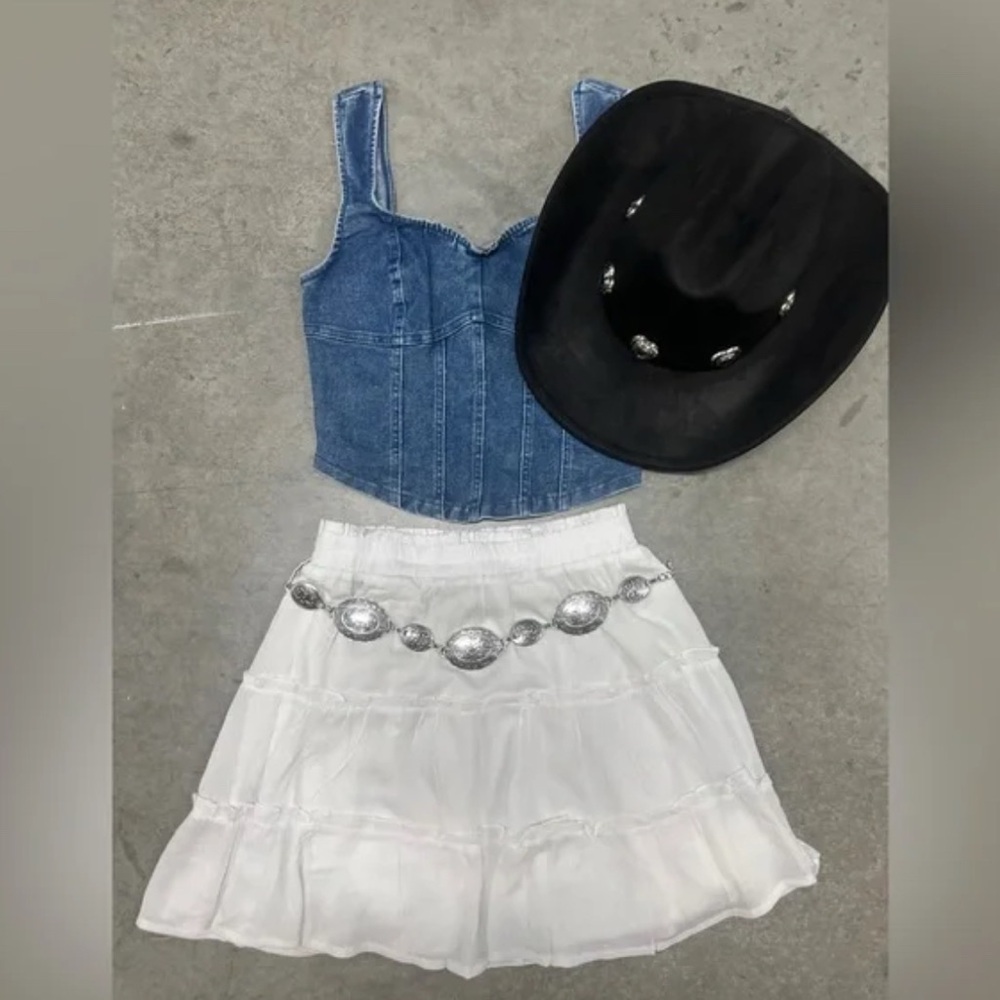 New! Stretchy Denim Sweetheart Corset Top, Festival Western Cowgirl Rodeo Style - Picture 2 of 7